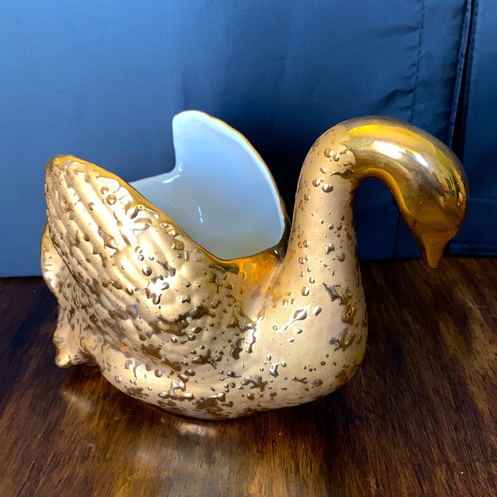22k Gold Dip Swan Planter Pot Dish Centerpiece by Bel-Terr China EUC - Picture 2 of 9